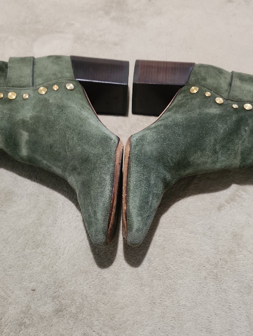 Tory Burch Kira 70mm Stud Suede Bootie in Olive Green - Picture 5 of 12